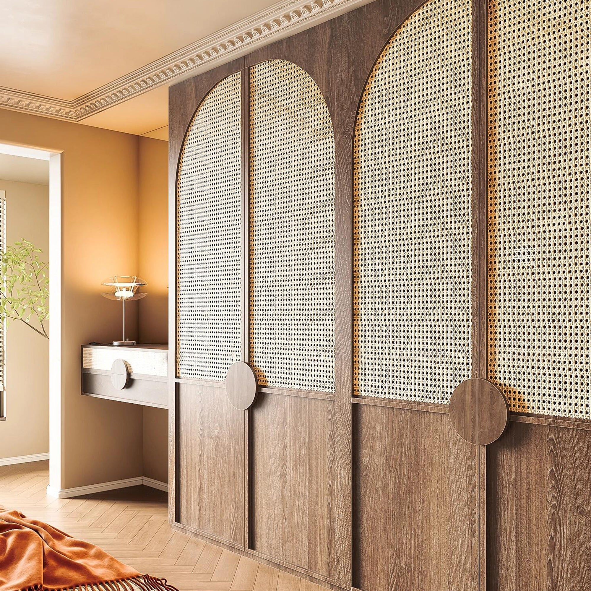 Arch Closet Doors: Combining Cane, Rattan & Classic Design