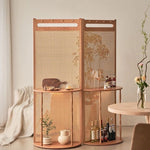 Mid Century Modern Wood Cane Panel Privacy Screen | Room Divider Panel with Console Table