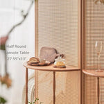 Mid Century Modern Wood Cane Panel Privacy Screen | Room Divider Panel with Console Table