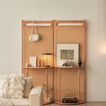 Mid Century Modern Wood Cane Panel Privacy Screen | Room Divider Panel with Console Table