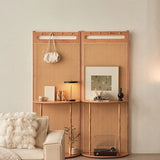 Mid Century Modern Wood Cane Panel Privacy Screen | Room Divider Panel with Console Table