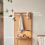 Mid Century Modern Wood Cane Panel Privacy Screen | Room Divider Panel with Console Table