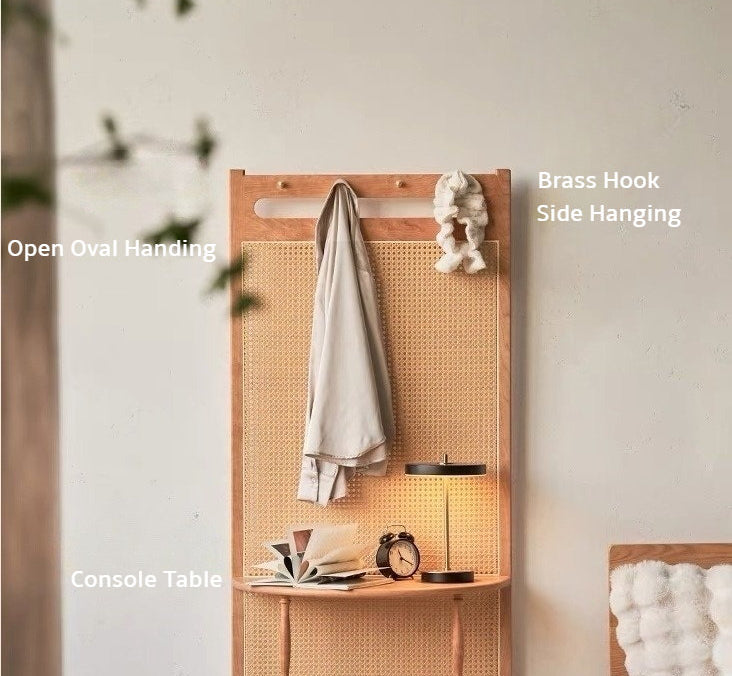 Mid Century Modern Wood Cane Panel Privacy Screen | Room Divider Panel with Console Table