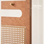 Mid Century Modern Wood Cane Panel Privacy Screen | Room Divider Panel with Console Table
