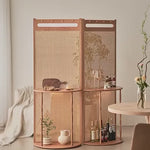 Mid Century Modern Wood Cane Panel Privacy Screen | Room Divider Panel with Console Table