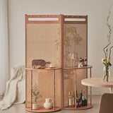 Mid Century Modern Wood Cane Panel Privacy Screen | Room Divider Panel with Console Table