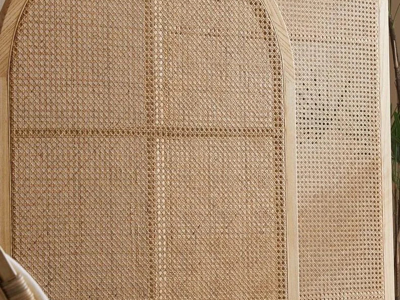 Oval Wood Cane Panel Floor Standing Privacy Screen | Room Divider Panel