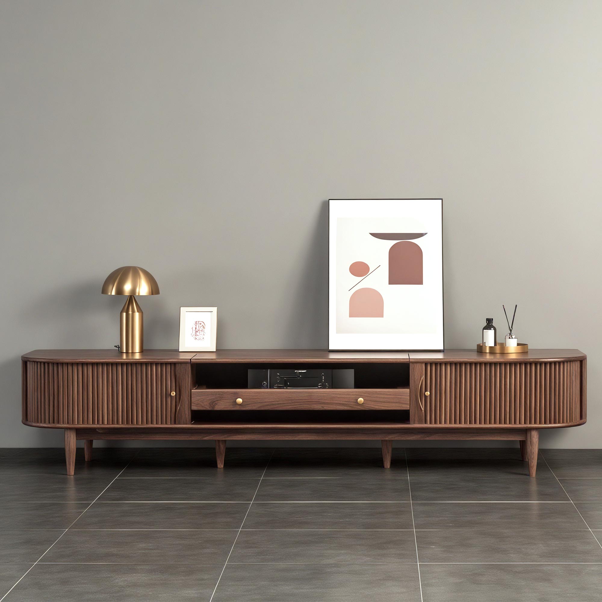 Mid Century Walnut Media Stand For Short Throw Projector – Pamper