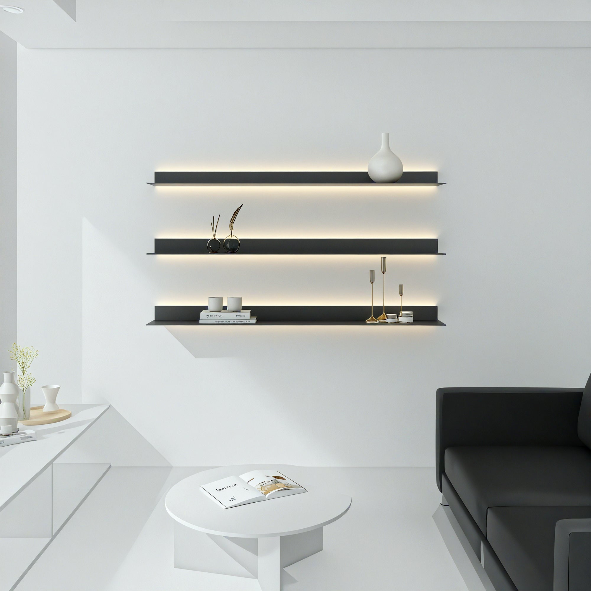 Double Recessed LED Aluminum Floating Shelf