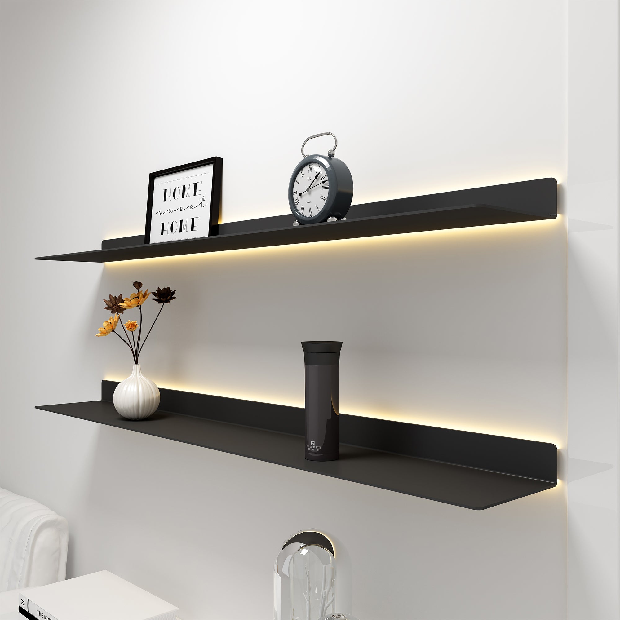 Double Recessed LED Aluminum Floating Shelf