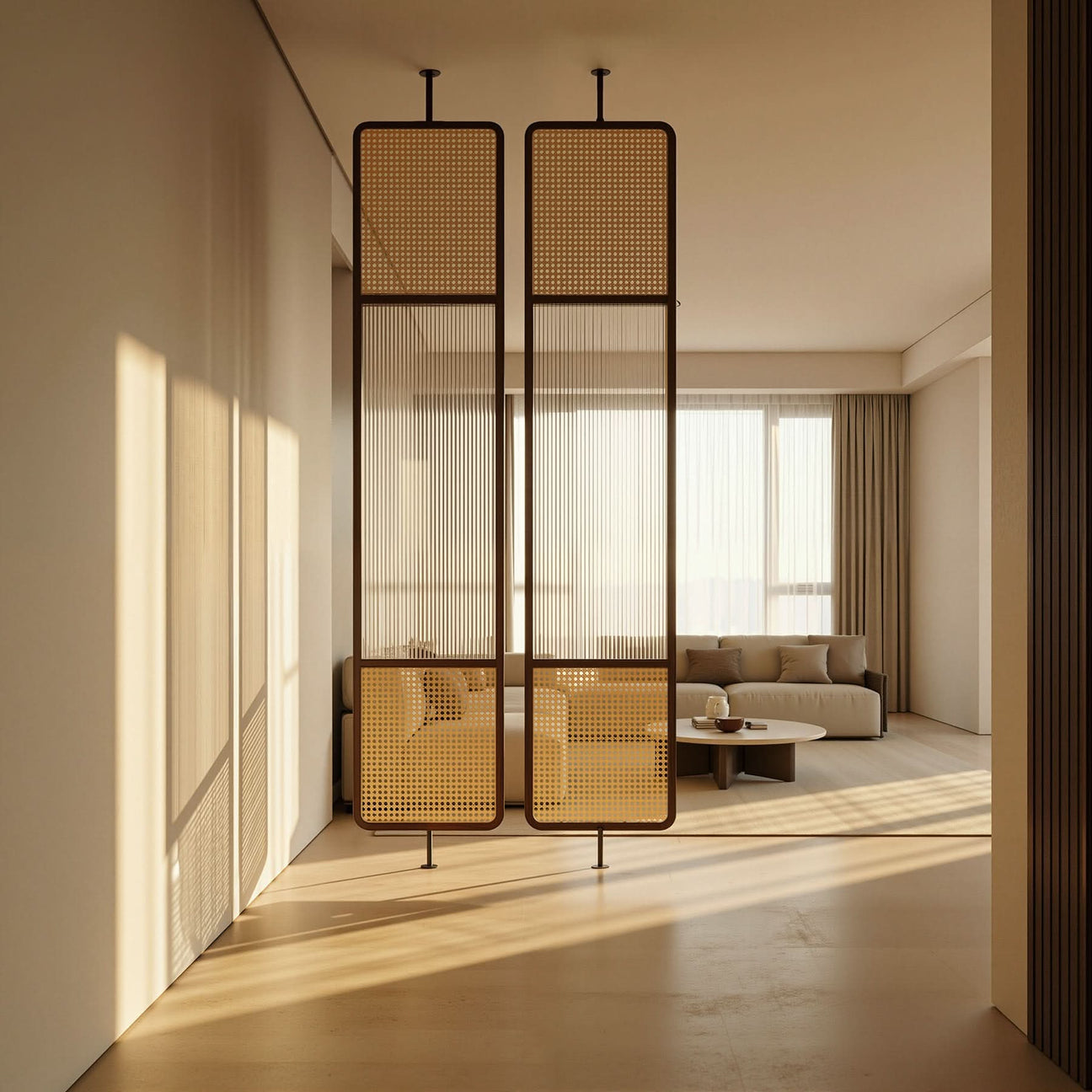 Mid Century Modern Fluted Glass Cane Privacy Screen | Room Divider WRC ...
