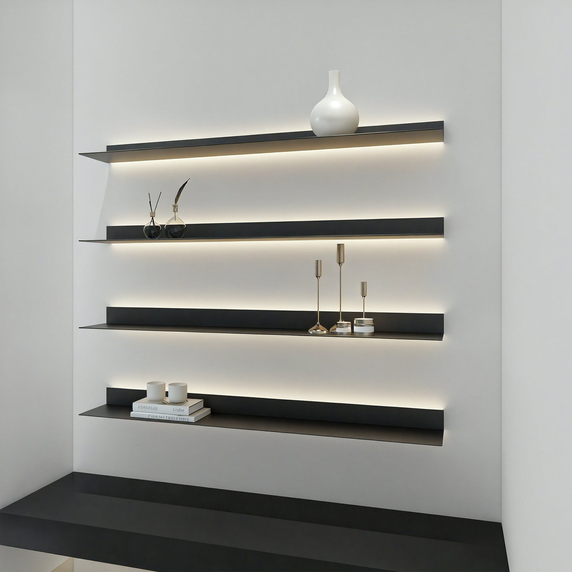 Double Recessed LED Aluminum Floating Shelf