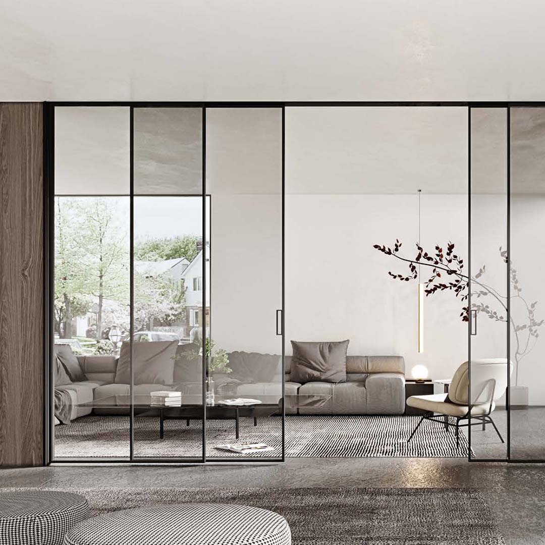 Modern Sleek Minimalist Glass Sliding Door 4 Panels