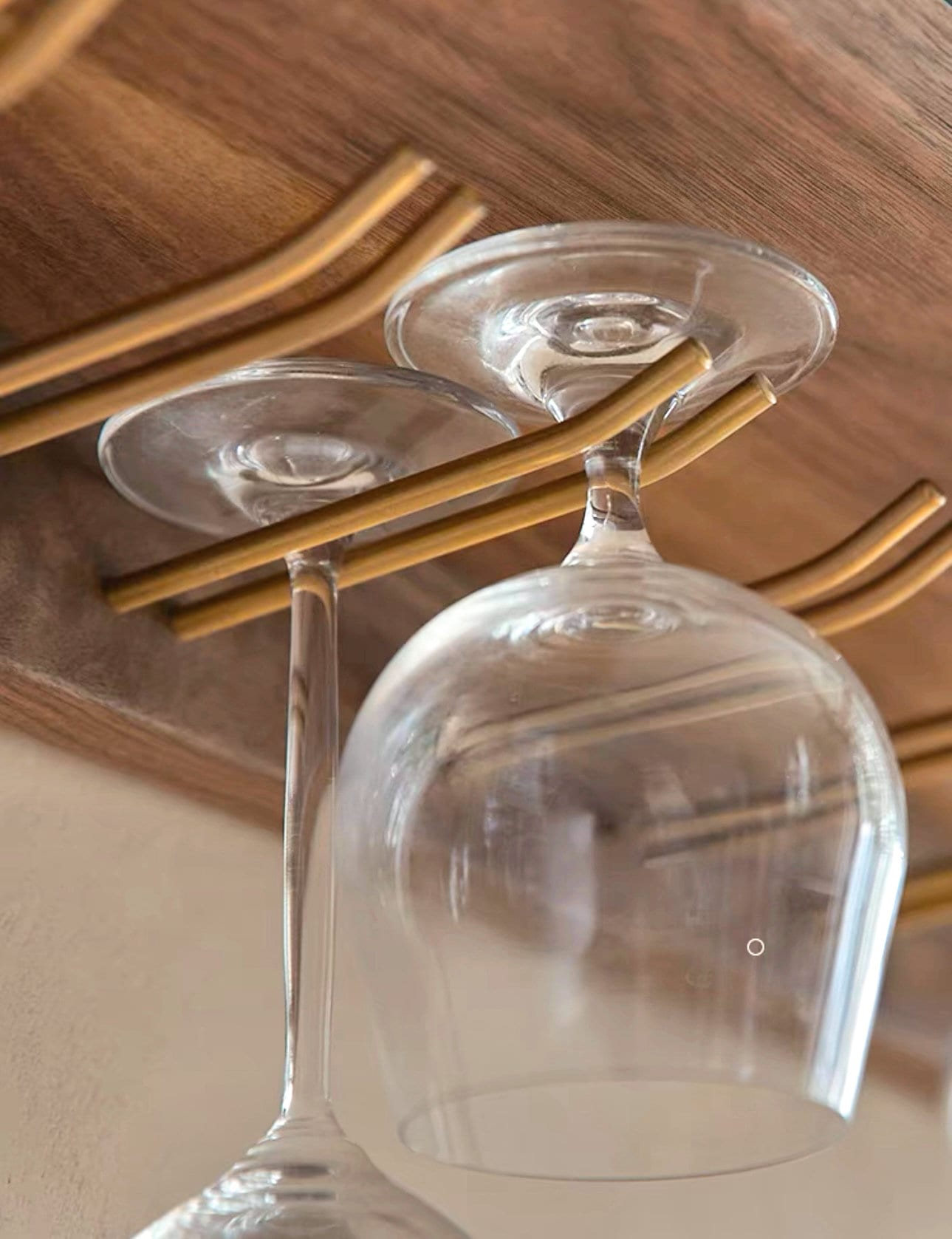 Solid Walnut and Brass Floating Shelf With Glass Rack