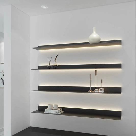 Double Recessed LED Built In Aluminum Floating Shelves