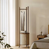 Stylish Solid Walnut Coat Rack and Laundry Hamper
