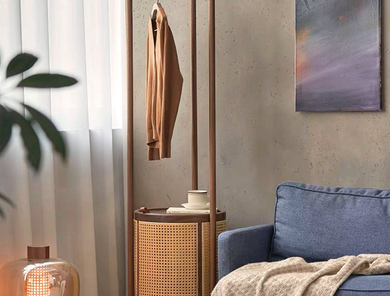 Stylish Solid Walnut Coat Rack and Laundry Hamper