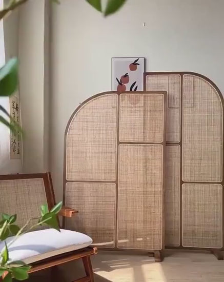 Mid Century Modern Wood Webbing Cane Panel Wall Divider Panel | Privacy Screen