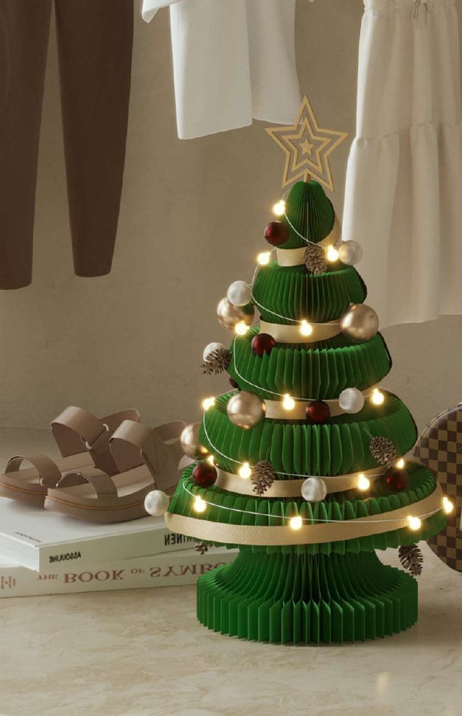 Modern Design Folding Paper Christmas Tree LED Decoration Lighting