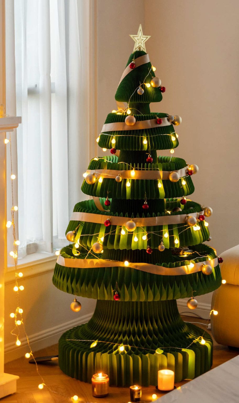Modern Design Folding Paper Christmas Tree LED Decoration Lighting